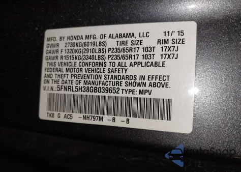 2016 Honda Odyssey Se z USA, uszkodzony, nr VIN 5FNRL5H38GB039652